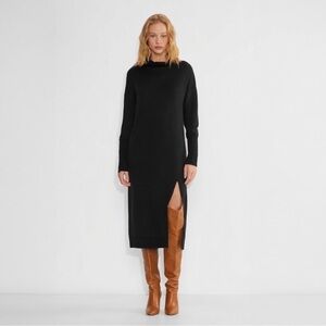 WILFRED FREE Cyprie Merino Wool Mock Neck Sweater Dress Midi Thigh Slit Black M